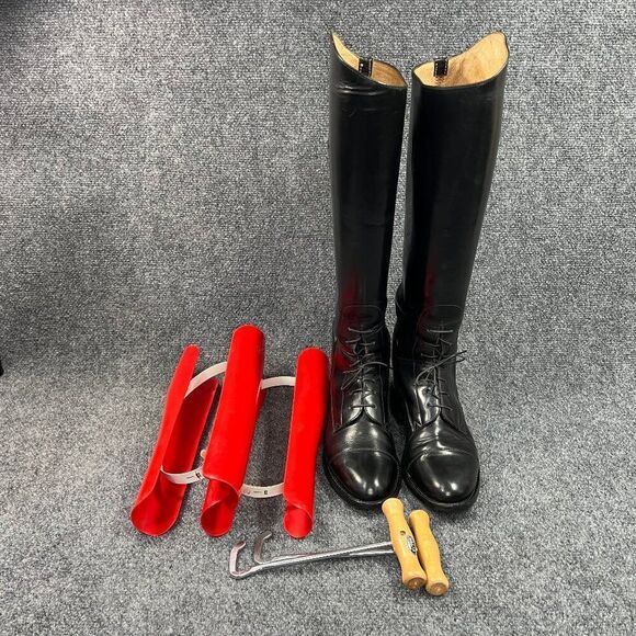 The Effingham Bond Boot Co Women's 8 Black Leather Tall Riding Lace Knee Boots - Picture 13 of 16